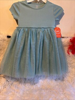 wonder nation Seafoam Ribbed Bodice Tulle Dress